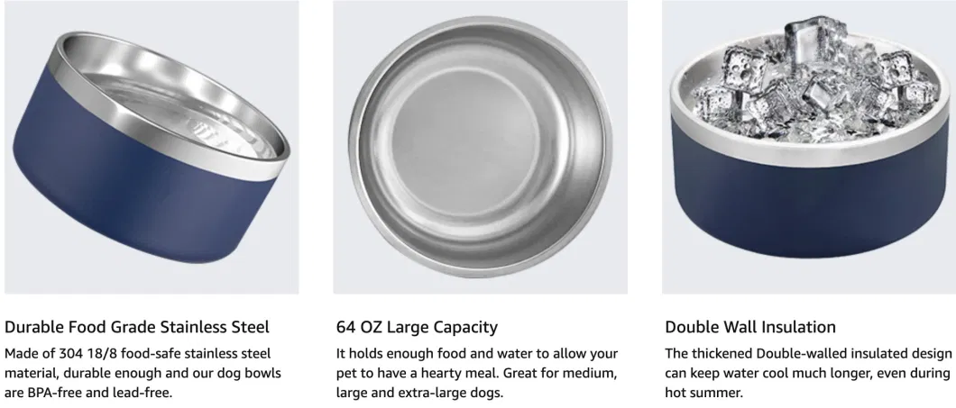 Premium Stainless Steel Insulated Medium Large Dog Pet Food Water Bowl