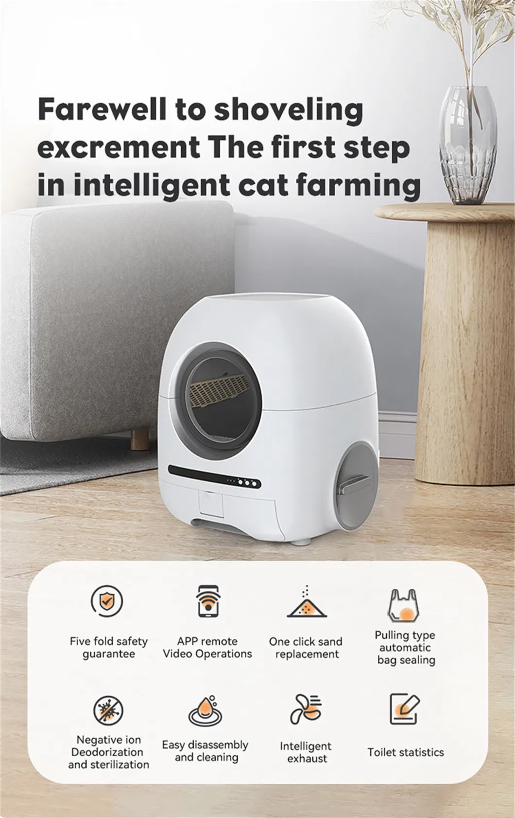 Automatic WiFi Self Cleaning Cat Toilet Sterilization Deodorization Cat Litter Box