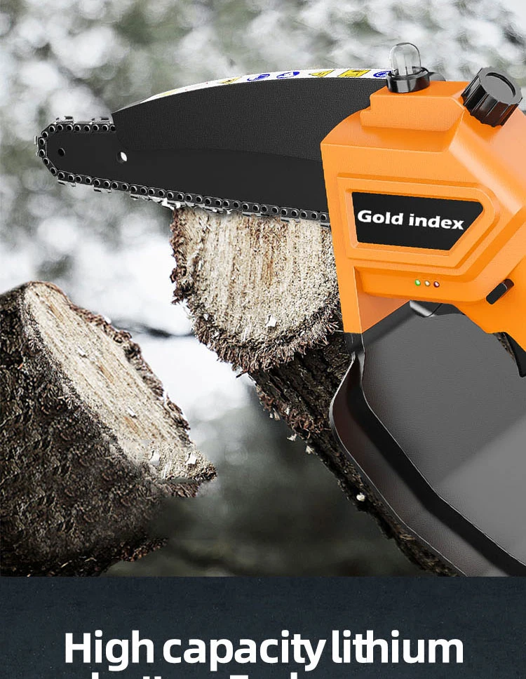 Gold Index 21V Mini Chainsaw Portable One-Hand Operated Wood Saw Mini Cordless Electric Chainsaw with Lithium Battery