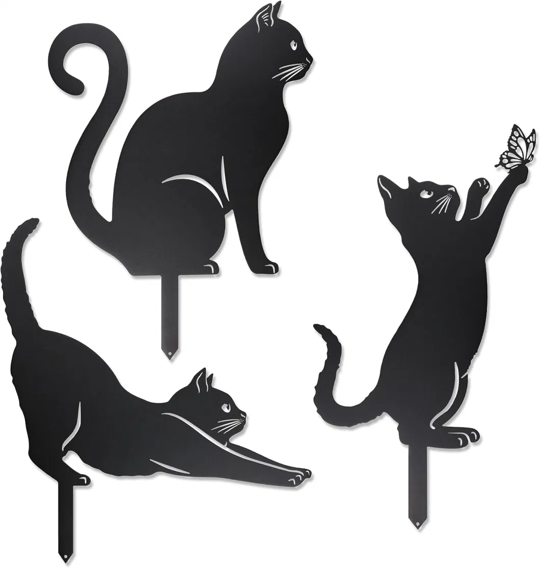 Metal Black Cat Garden Decor, Halloween Decorations Outdoor, Yard and Lawn Stakes, Steel Garden Art