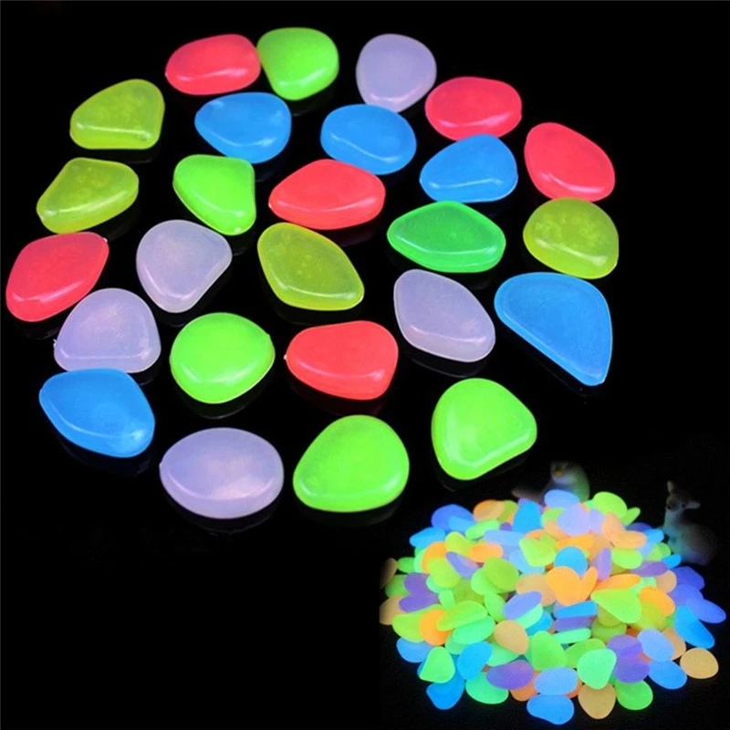 10PCS/Lot Luminous Pebbles Rocks Garden Ornaments Stone Glow in The Dark Garden for Walkways Fish Tank Decorations