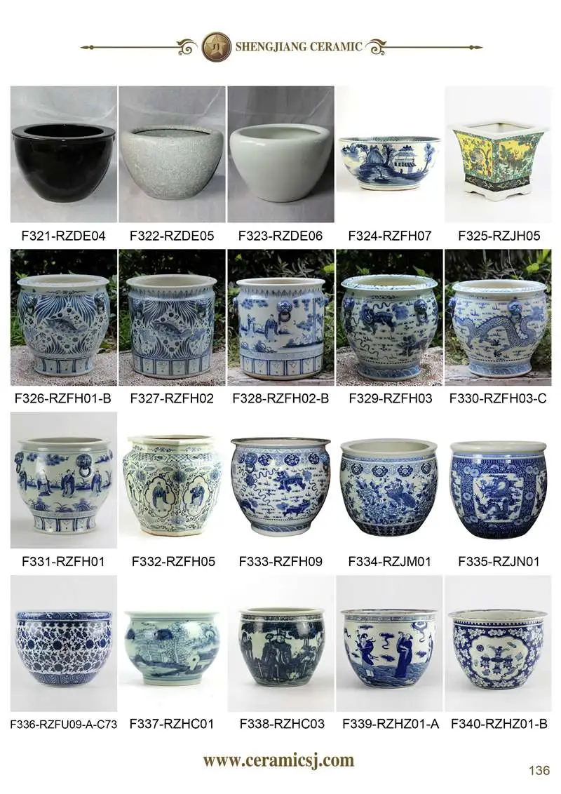 China Jingdezhen Blue and White Fishbowl Porcelain Planter with Lion Head Home Garden Ceramic Flower Pot Fish Pond