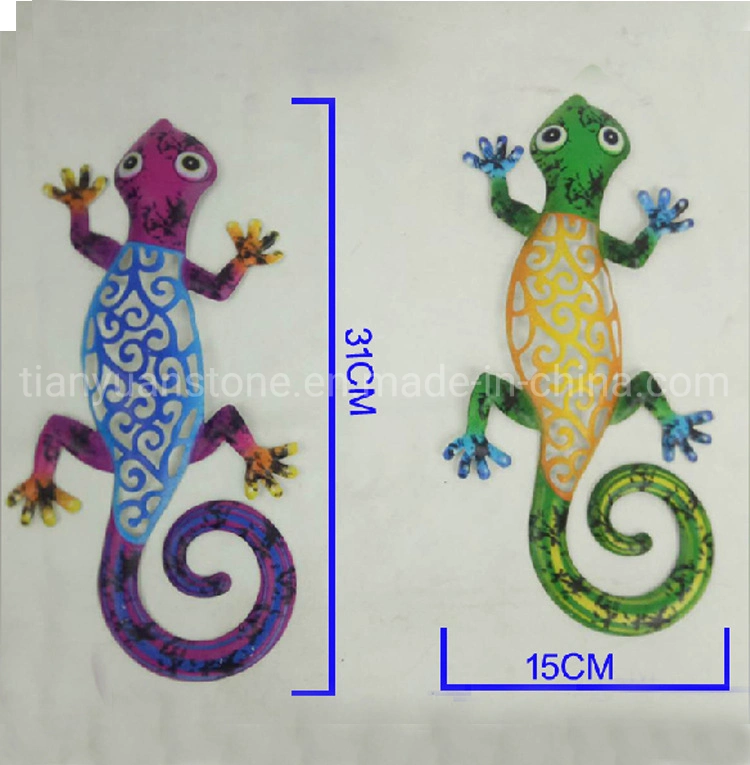 Amazing Color Stone Body Gecko Metal Garden Wall Decoration