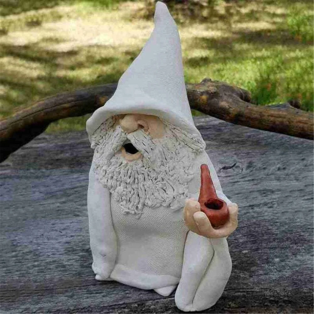 White Wizard Gnome Smoking Middle Finger Garden Yard Lawn Ornament Ci25212