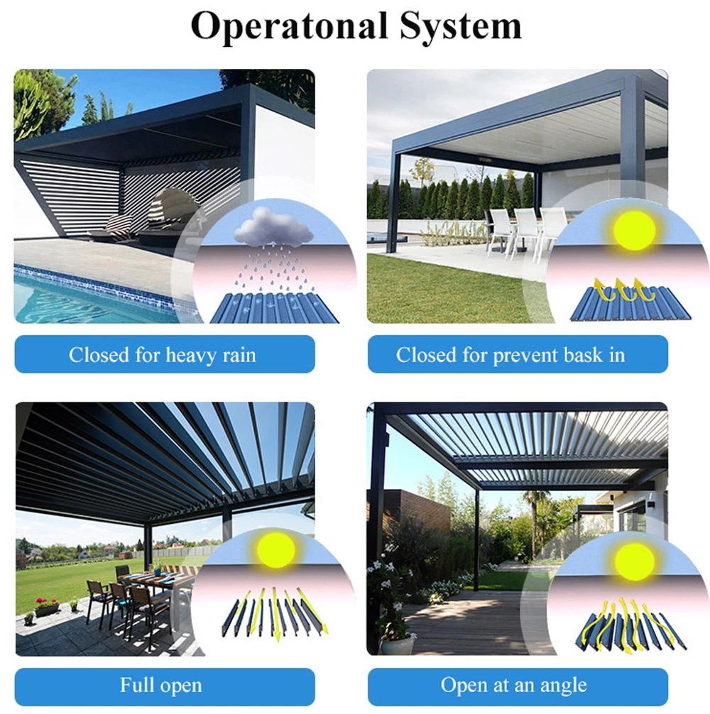 2-20% Discount Bioclimatic Patio Awnings Canopy Solid Roof LED Pergola Aluminium Outdoor Garden Buildings