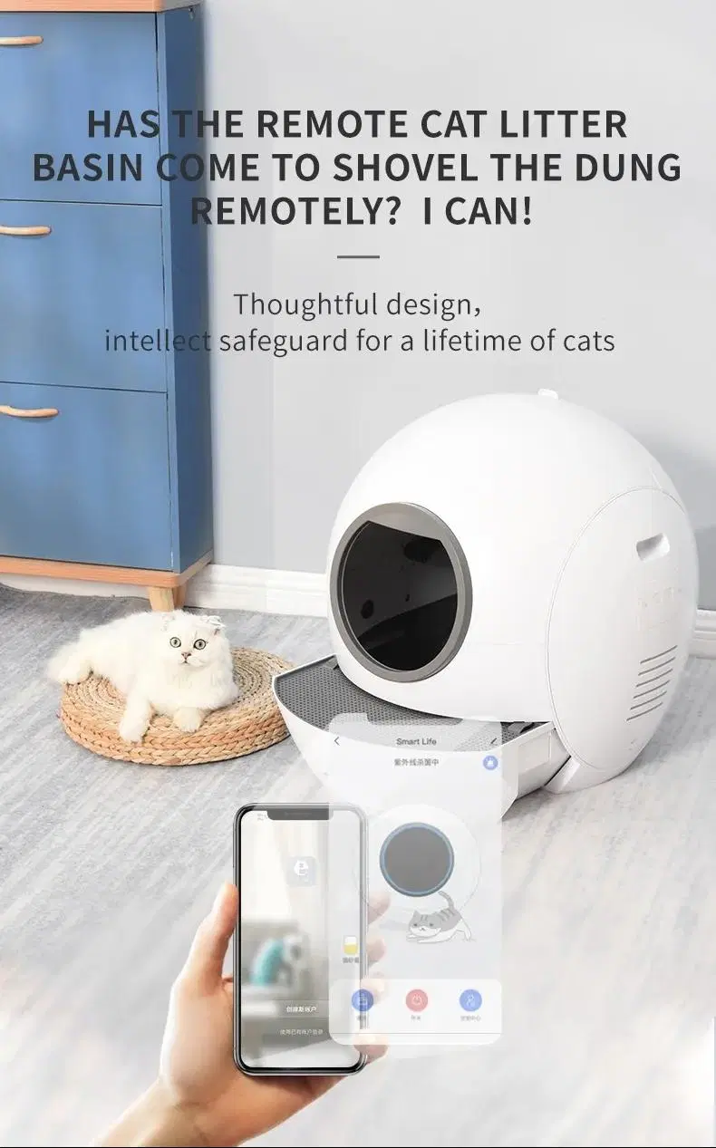 Multi Function White Color Smart Cat Litter Box WiFi Control Intelligent Cat Litter Tray Automatic Self Cleaning Large Space Cat Toilet