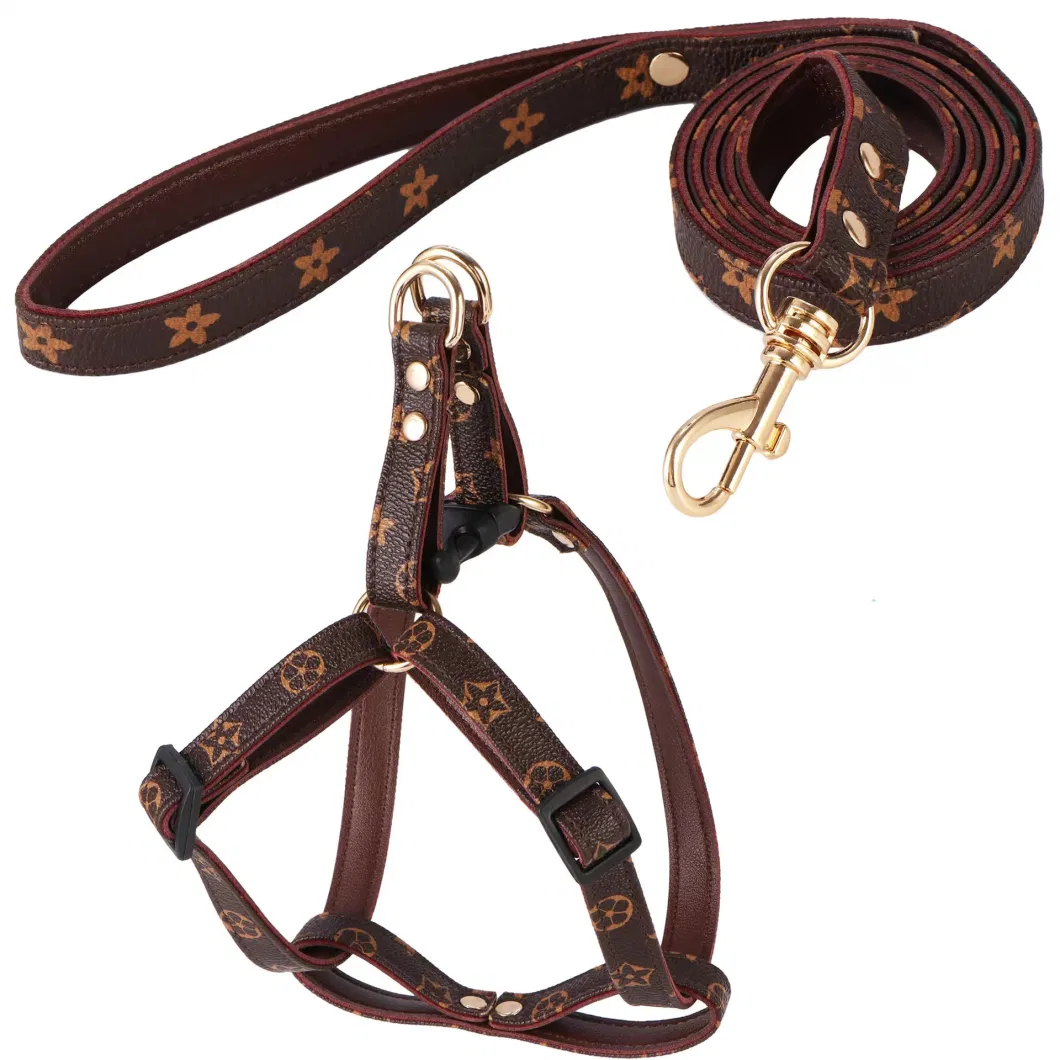 Brand Luxury Pet Leather Leads Dog Collars Harness with Leash