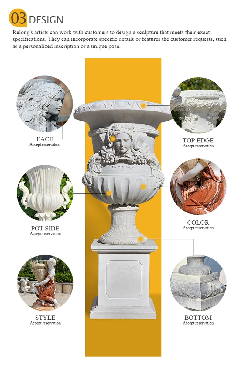Outdoor Luxury Natural White Carving Marble Flower Pot Stone Planter for Home Garden