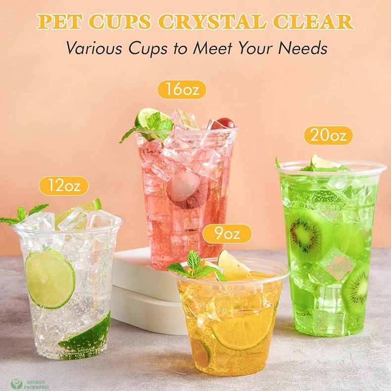 Pet 12 Oz Dessert with Lids Water High Quality Take out Ice coffee Compost Cup Boba Tea Cups Plastic