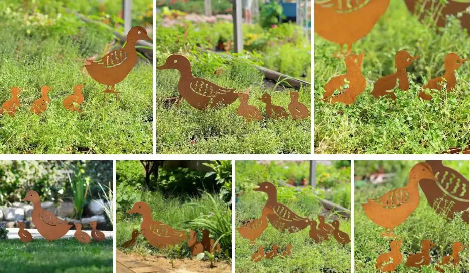 Outdoor Garden Decor Yard Lawn Metal Duck Art Sculptures
