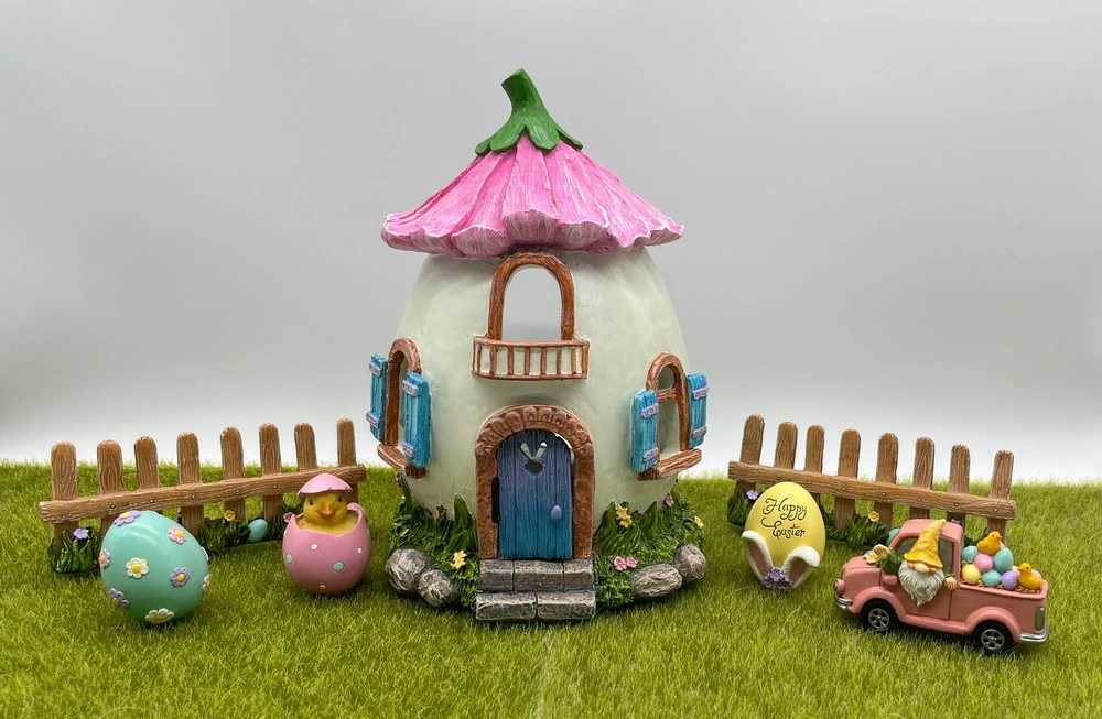 Miniature Fairy Garden Kits Supply Resin Egg House with Solar Light Decoration