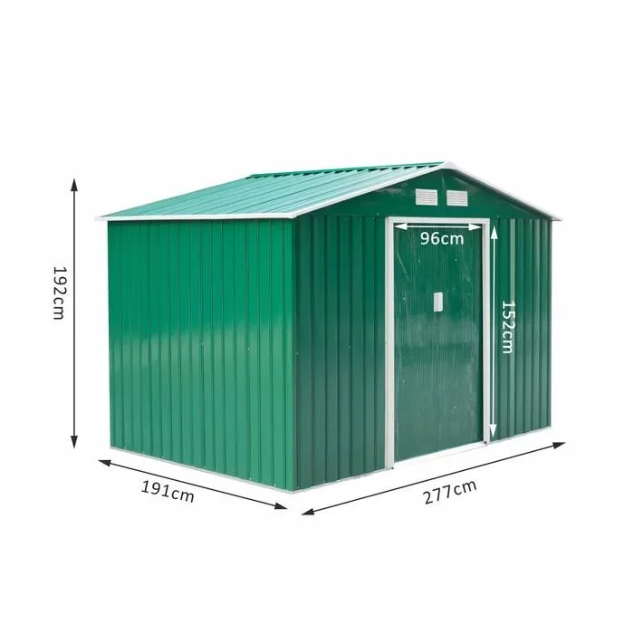 Outdoor Storage Steel Garden Shed with Sliding Door, Metal Tool Storage Shed for Backyard, Lawn, Green