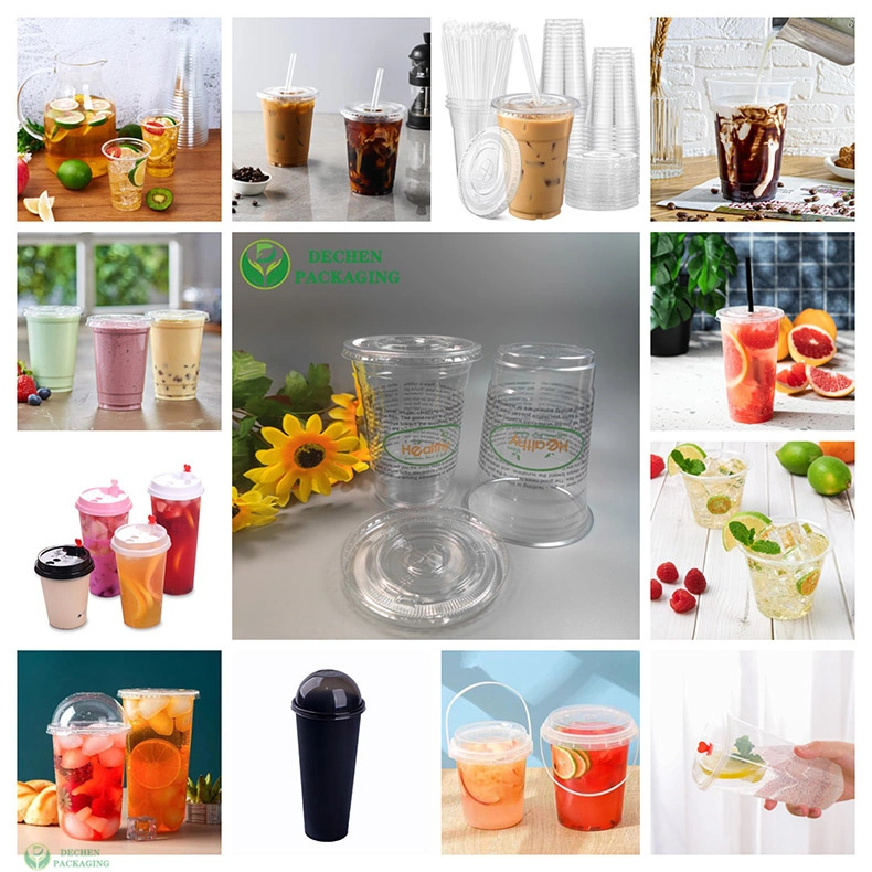 Pet 12 Oz Dessert with Lids Water High Quality Take out Ice coffee Compost Cup Boba Tea Cups Plastic