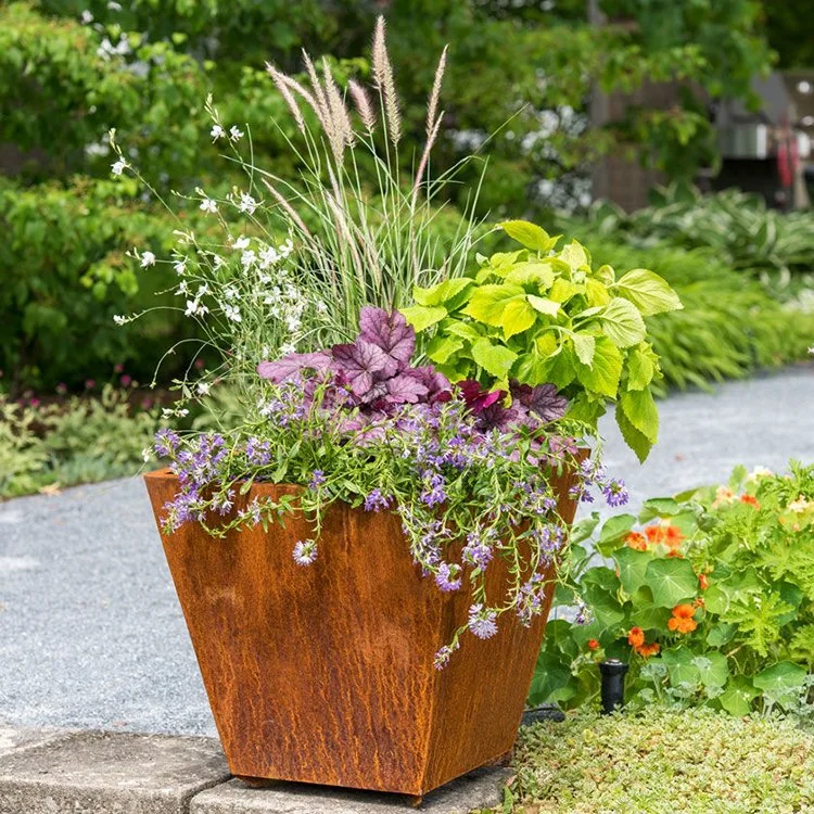 Outdoor Customized Garden Decorative Tapered Corten Steel Planter