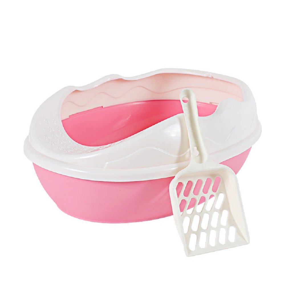 Semi-Closed Pet Cat Litter Box Wavy Semi-Closed Portable Cat Toilet Pet Cat Litter Tray Toilet Box with Shovel Wbb18239