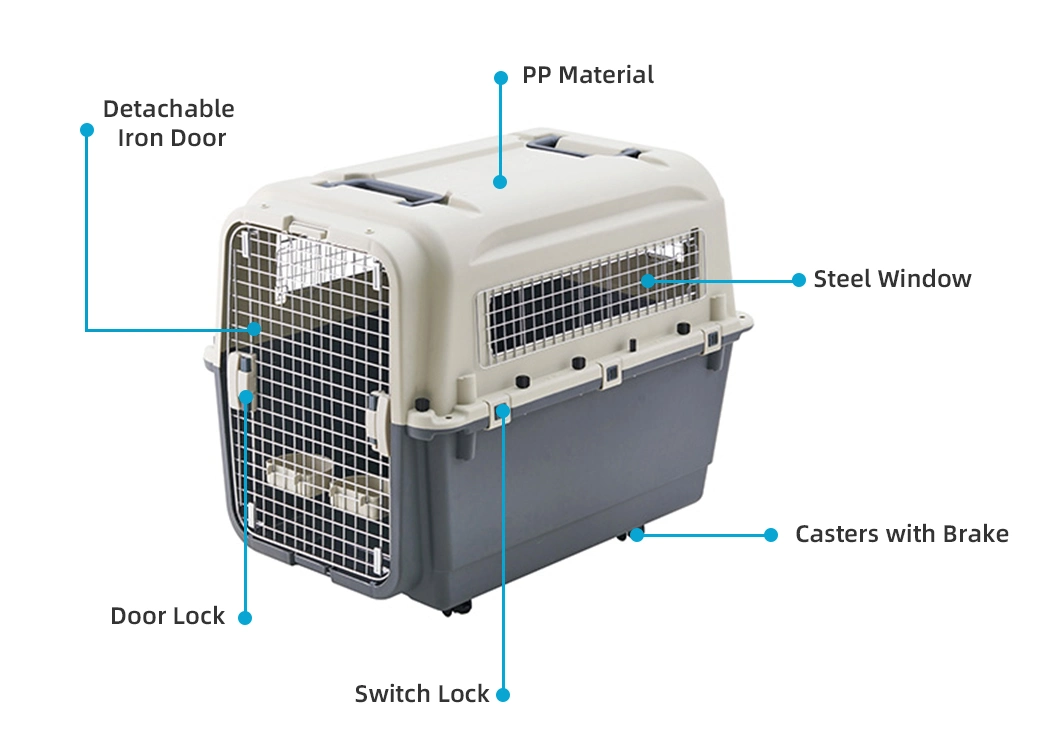Air Approved Pet Carrier Products Outdoor Iron Door Cat Dog Kennel Luxury Puppy Rabbit Carrier Airline Transport Box Travel Dog Cage with Wheels