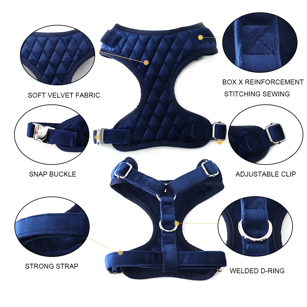 New Design Customized Soft Velvet Dog Harness Matching with Dog Collar Leash Poop Bag Dispensers
