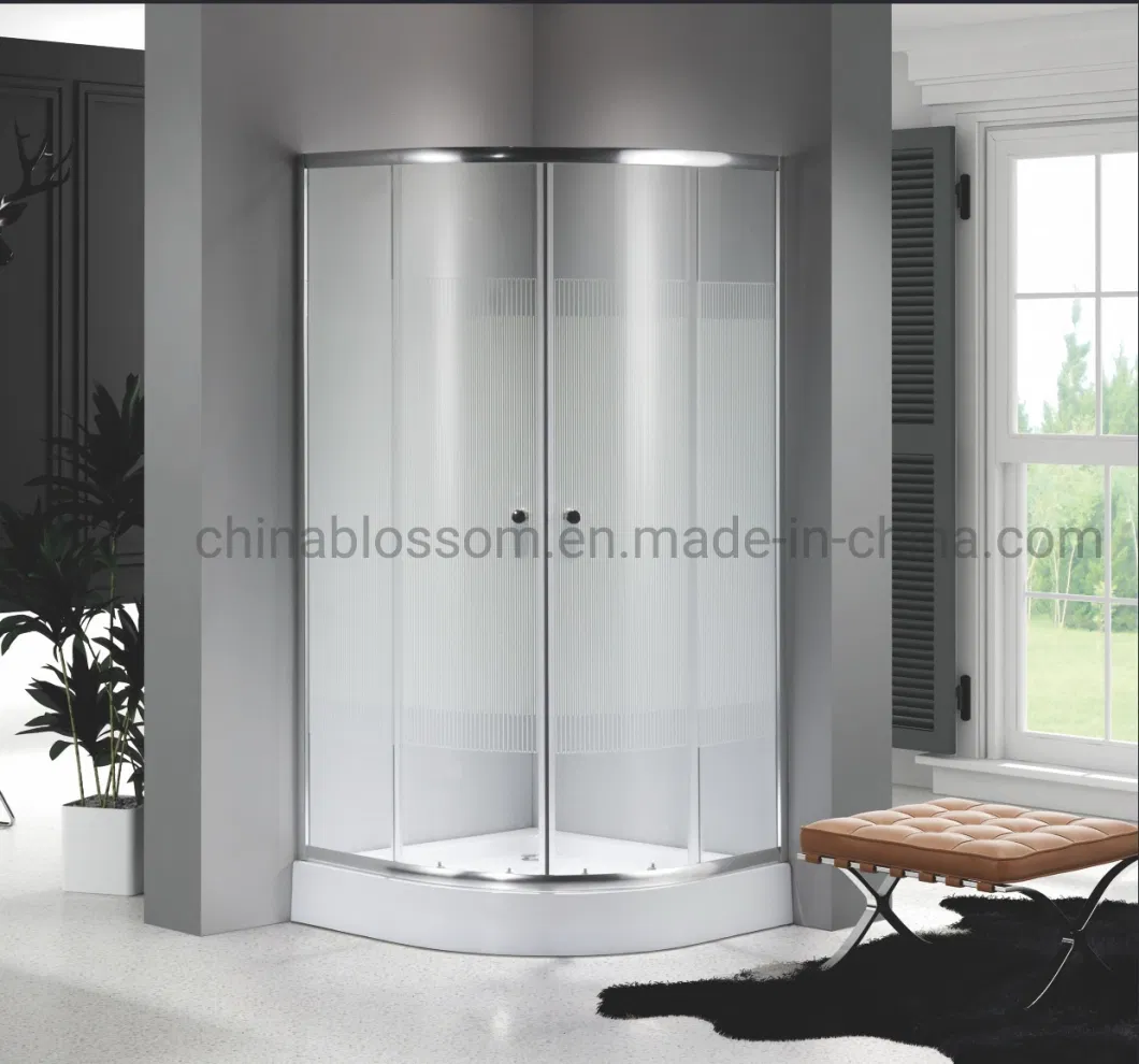 Indoor Grey Line Glass Corner Shower Enclosure with Sliding Door