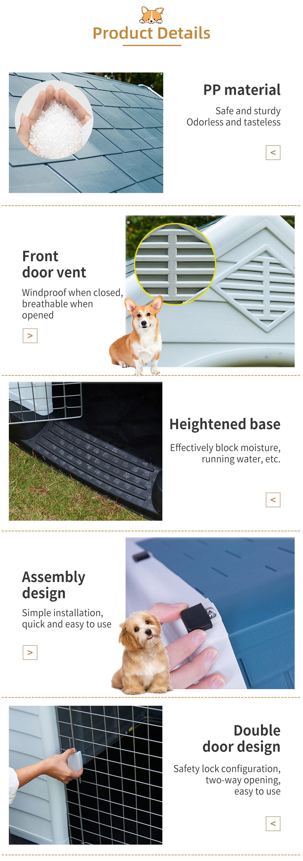 Good Performance Wholesale Modern PP Outdoor Dog House Plastic Dog House Roof Skylight Window Heated Dog Kennel