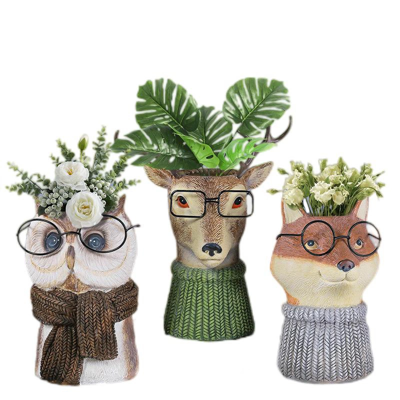 Forest Animal Flower Pot Vase Garden Patio Ornament