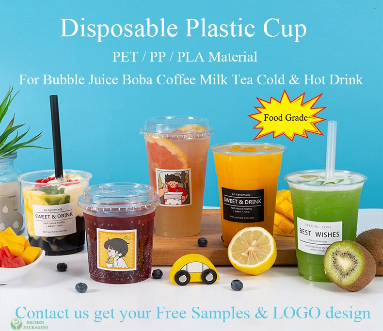 Pet 12 Oz Dessert with Lids Water High Quality Take out Ice coffee Compost Cup Boba Tea Cups Plastic