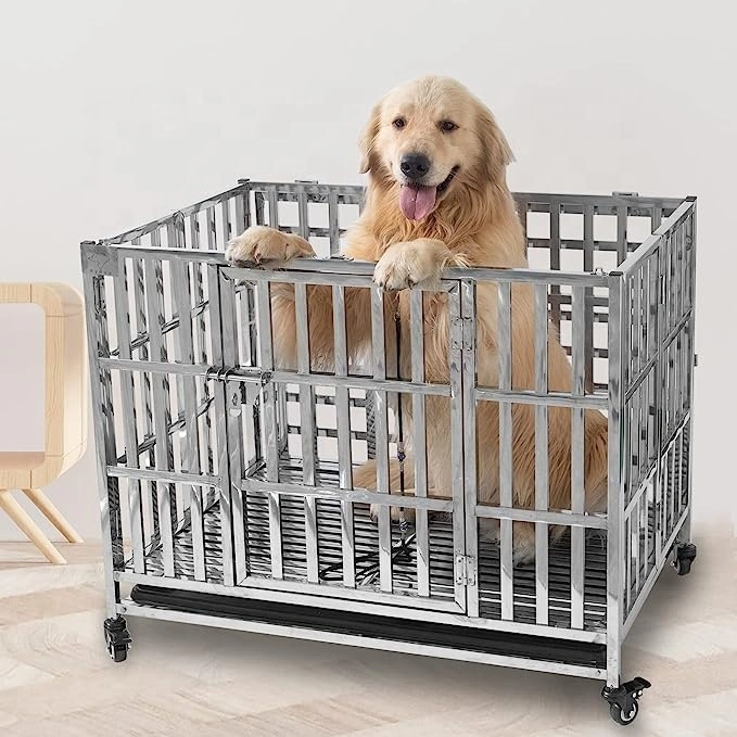 Brand Foldable Stainless Steel Dog Cage on Lockable Wheels