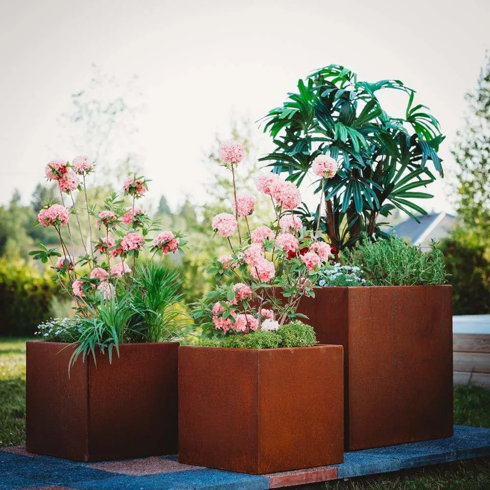 Outdoor Raised Garden Corten Steel Large Planters Outdoor Garden Decoration Corten Steel Flower Pot