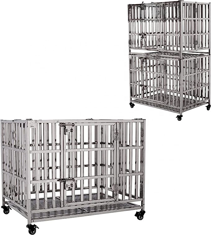 Brand Foldable Stainless Steel Dog Cage on Lockable Wheels