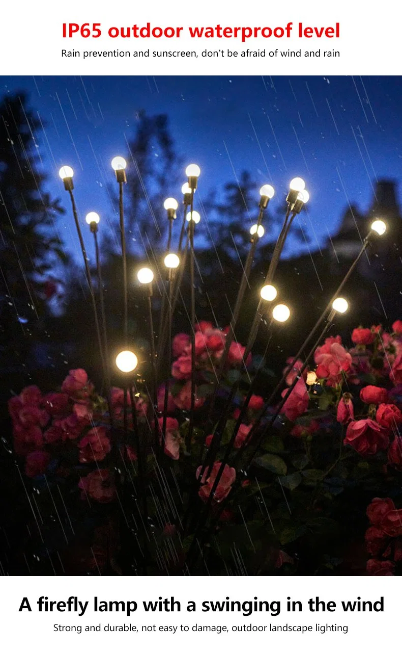 Solar Firefly Light Waterproof LED Garden Light for Lawn Floor Path Decoration LED Wind Swing Yard Light