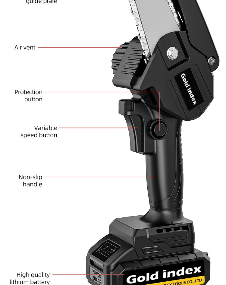 Gold Index 21V 4 Inch Portable Battery Cordless Electric Lithium Mini Chainsaw Chain Saw