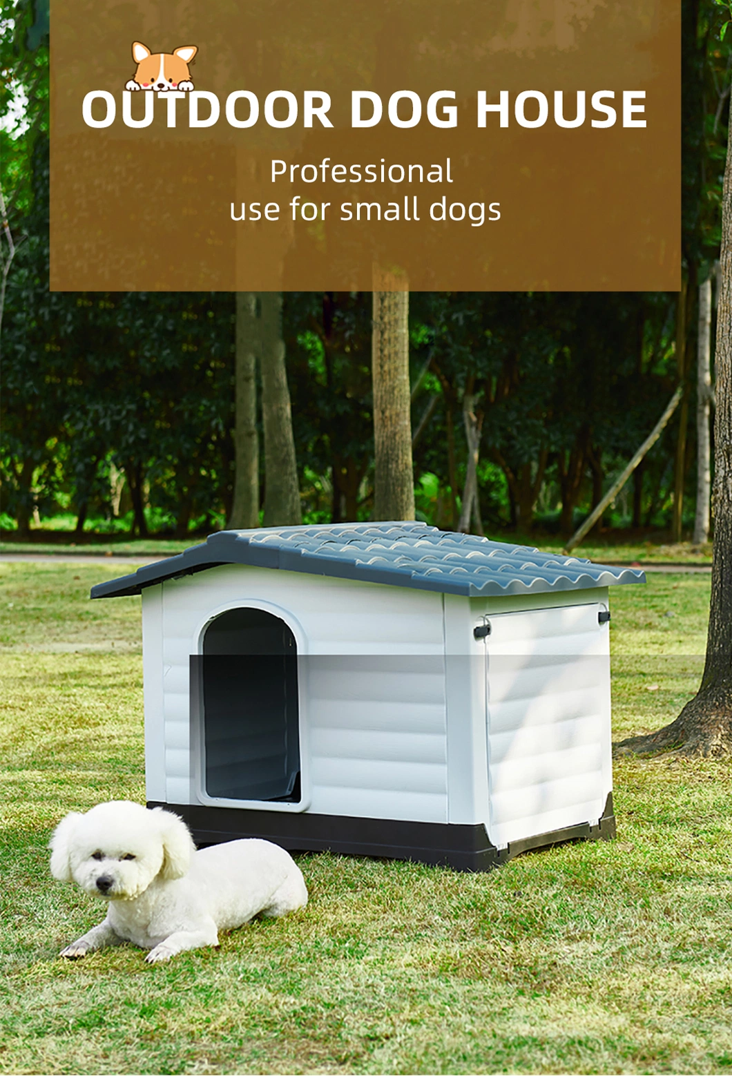 Big Cheap Outside Plastic Dog Kennel House Roof Skylight Window Heated Double Door Outdoor Pet Cage Dog Kennel Buildings House for Sale