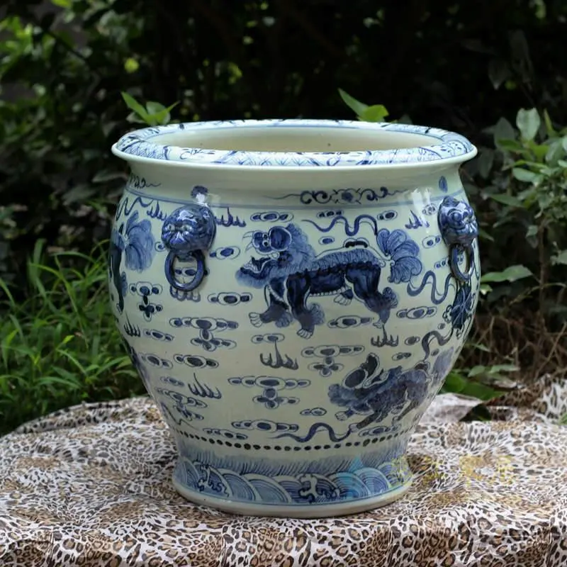 Rzfh03-C Blue White Hand Painted Flying Dragon Pattern Ceramic Large Garden Pot