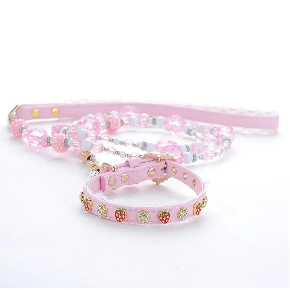 Luxury Jewelry Pearl Pet Dog Collar Leash Set Teddy Poodle Pomerania Yorkshire Bulldog, Pet Dog Collar for Puppy