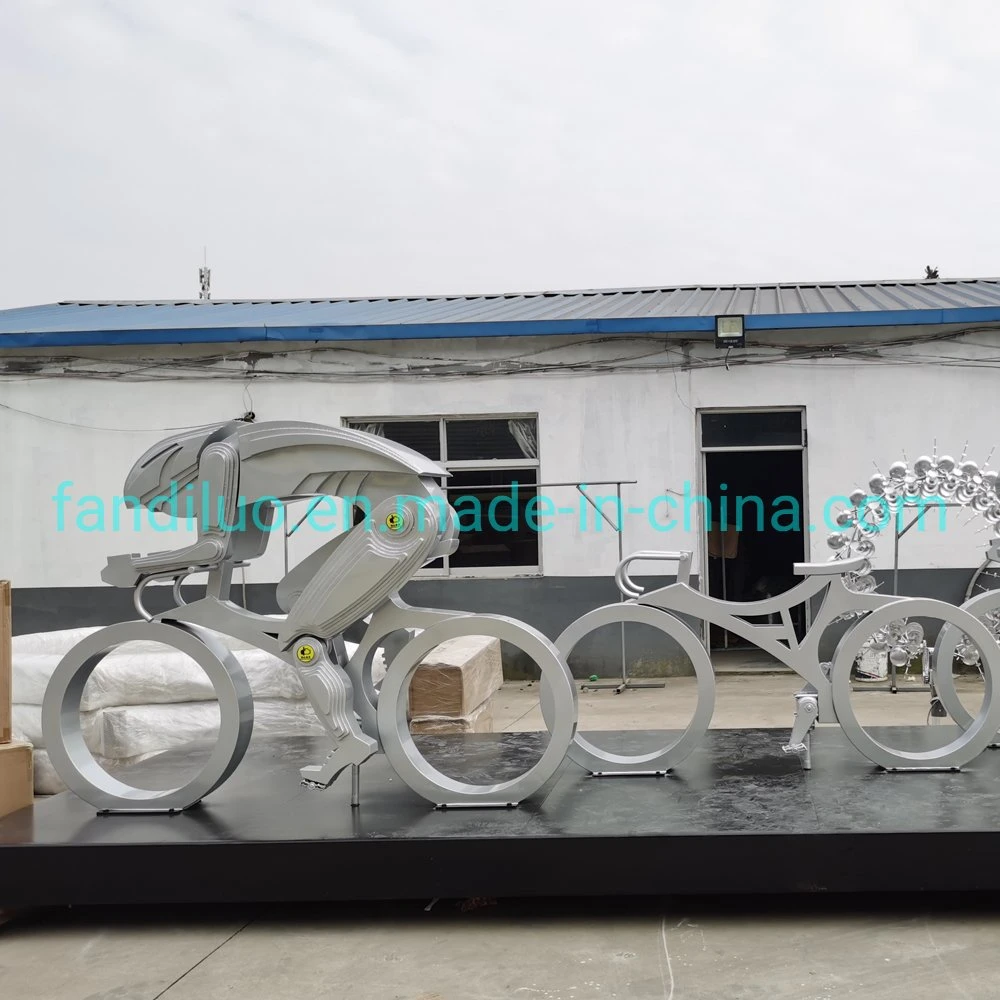 Outdoor Square Stainless Steel Linkage Bicycle Sculpture City Abstract Art Installation Garden Landscape
