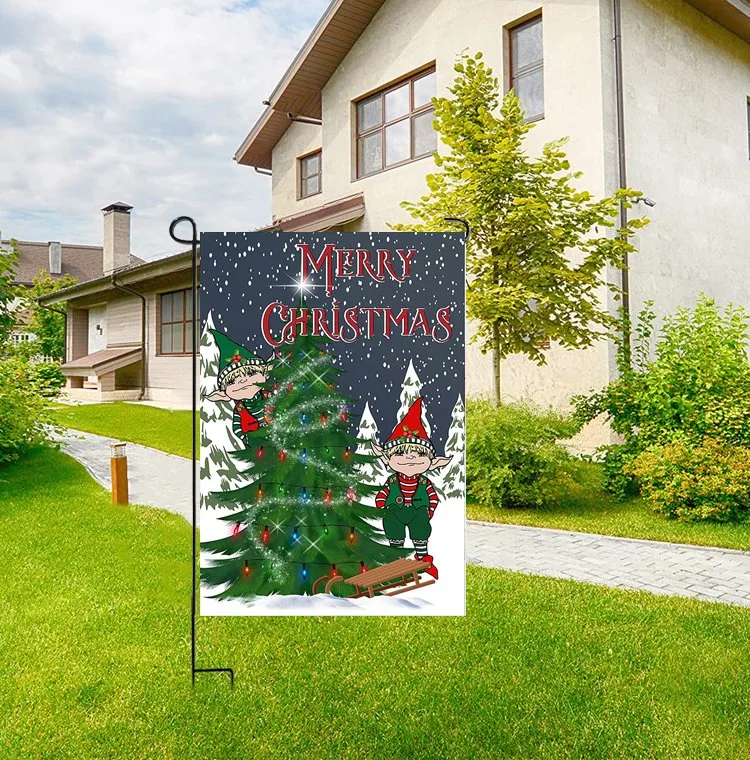 Home Decorative Merry Christmas Garden Flag Red Truck Double Sided Winter Rustic Quote House Yard Flag Xmas Pickup Outside Holiday Yard Decorations Horses