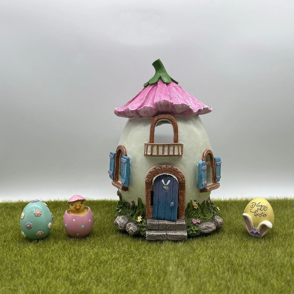 Miniature Fairy Garden Kits Supply Resin Egg House with Solar Light Decoration