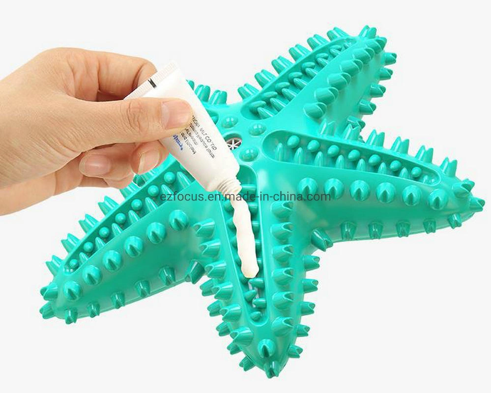 Dog Chew Toys Natural Rubber Starfish-Shaped Interactive Treats Squeaky Toothbrush Cleaner Wbb12771