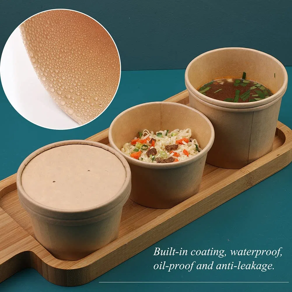 Restaurant Take Away Eco Friendly Disposable Brown Kraft Paper Salad Bowl with Lid White Disposable Food Container