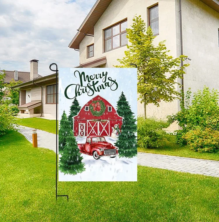 Home Decorative Merry Christmas Garden Flag Red Truck Double Sided Winter Rustic Quote House Yard Flag Xmas Pickup Outside Holiday Yard Decorations Horses