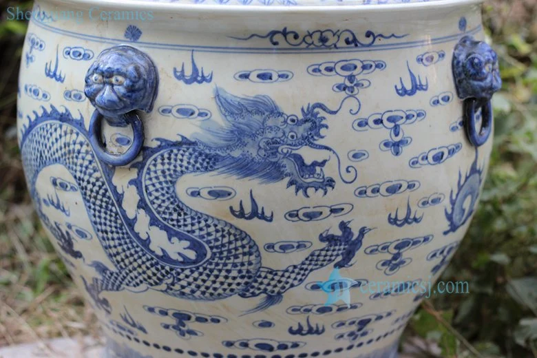 Rzfh03-C Blue White Hand Painted Flying Dragon Pattern Ceramic Large Garden Pot