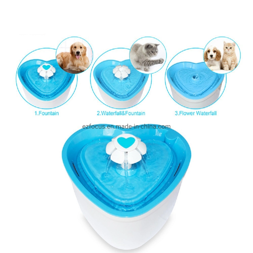 Pet Water Fountain 2L Super Quiet Flower Automatic Water Bowl Healthy and Hygienic Heart Shape Pet Drinking Dispenser for Dogs, Cats and Other Animals Wbb17364