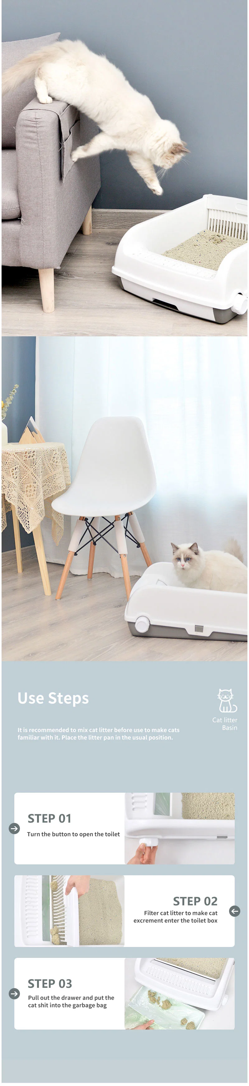 Removable Portable Semi Automatic Cat Litter Box Quick Cleaning
