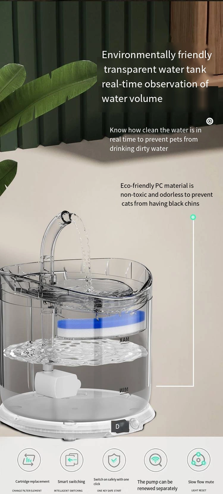 Worry-Free When out 730 Hrs Uninterrupted Battery Life Fully Transparent Pet Cat Dog Water Dispenser