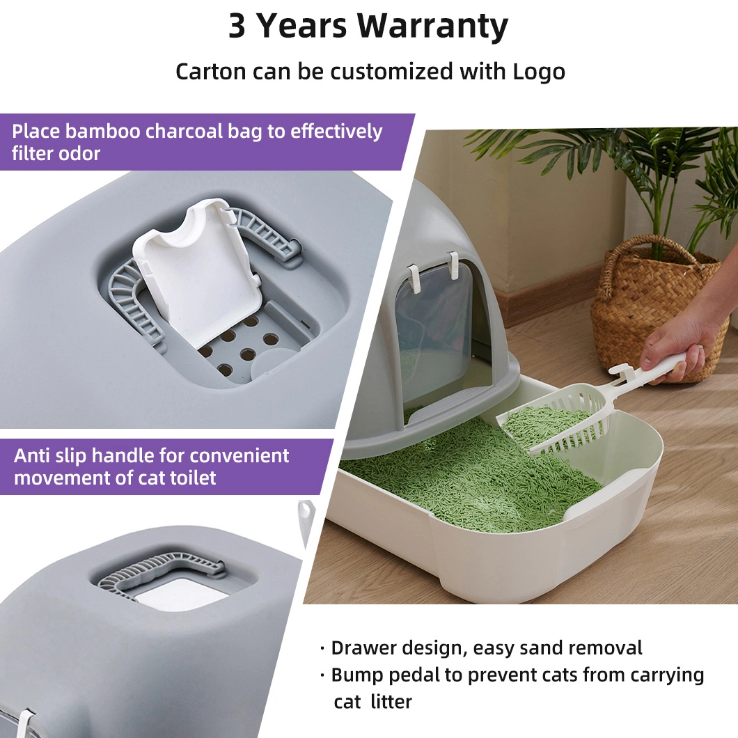 Portable Pet Products Cleaning Closed Splash-Proof Easy to Clean Large Space Plastic Cat Toilet Trays Durable Eco Friendly Cat Litter Box