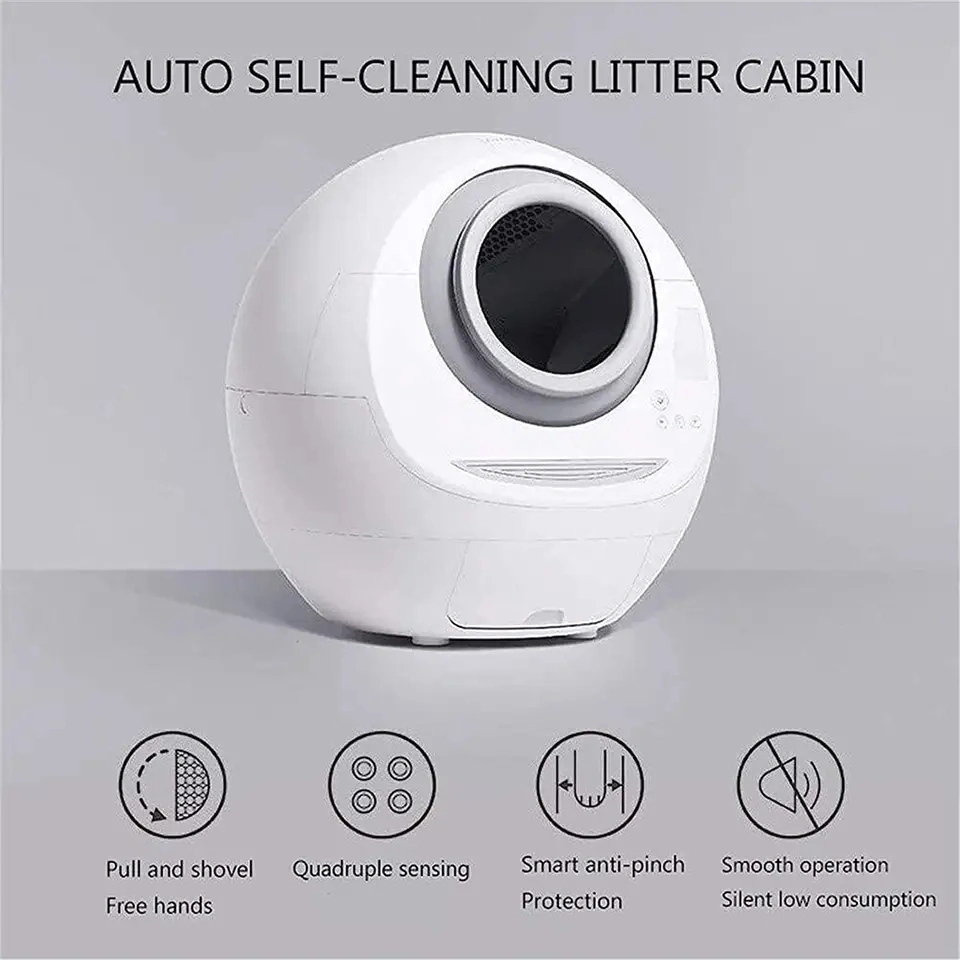 Smart Setting Almosphere Light Intelligent Control Cat Litter Box Auto Cleaning Cat Litter Tray Basin Luxury Ball Robbot Mute Automatic Self Cleaning Cat Toilet