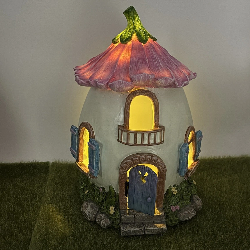 Miniature Fairy Garden Kits Supply Resin Egg House with Solar Light Decoration