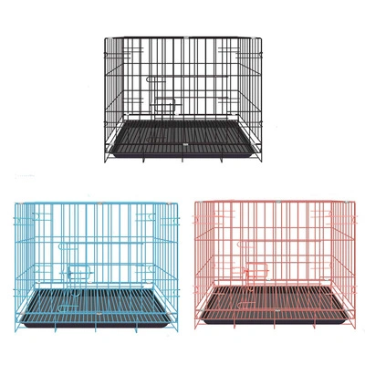 48 Inch Outdoor Portable Dog Cage Indoor Double Door Black Metal Strong Folding Steel Wires Crate for Large Animals Pet Dog Cage