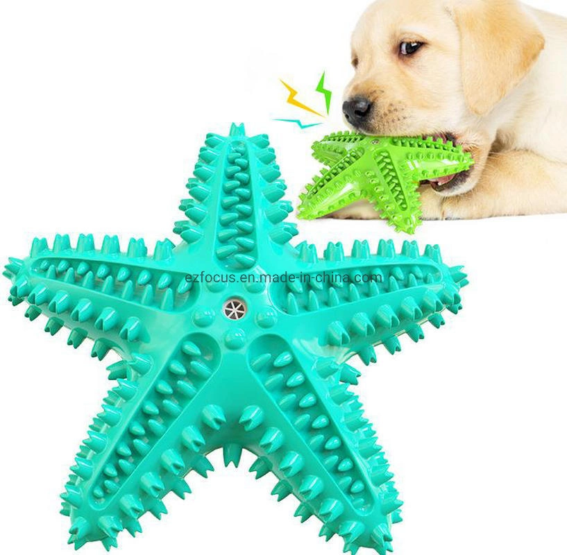 Dog Chew Toys Natural Rubber Starfish-Shaped Interactive Treats Squeaky Toothbrush Cleaner Wbb12771