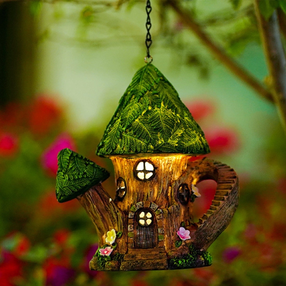 Mini Resin Tree House Sculpture Garden Light Figurine Resin Crafts Ornaments Ci24732