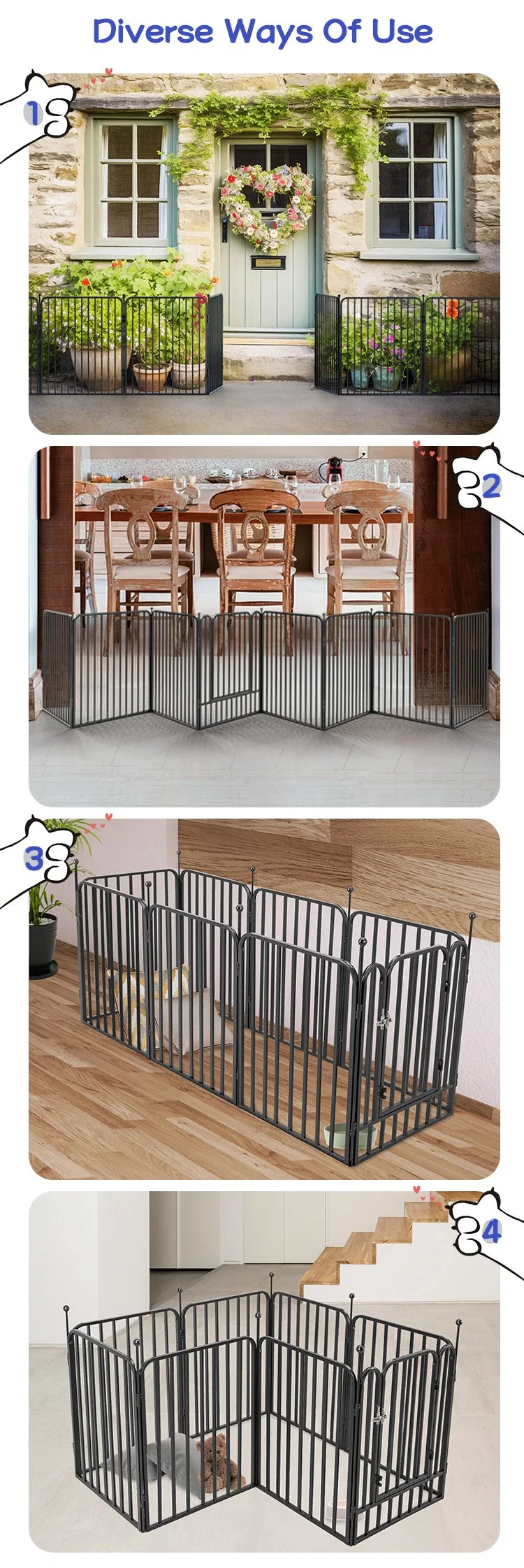 Decorative Garden Metal Fence Black Wire Rustproof Folding Animal Bafencing